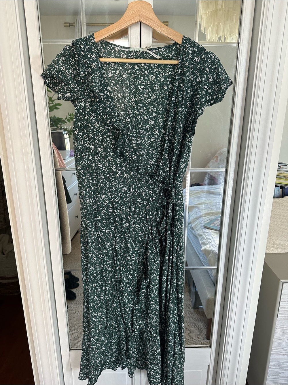 Urban Outfitters Dark Green Floral Wrap Midi Dress